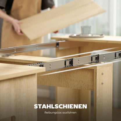 Extendable Folding Dining Table with 3-Leaf Mechanism - Space-Saving Modern Design, Natural Wood-Like (Bamboo/Hardwood Construction) - Expandable Kitchen Table for Small Spaces, Easy Assembly, 60-180cm Length, 85x75cm Width