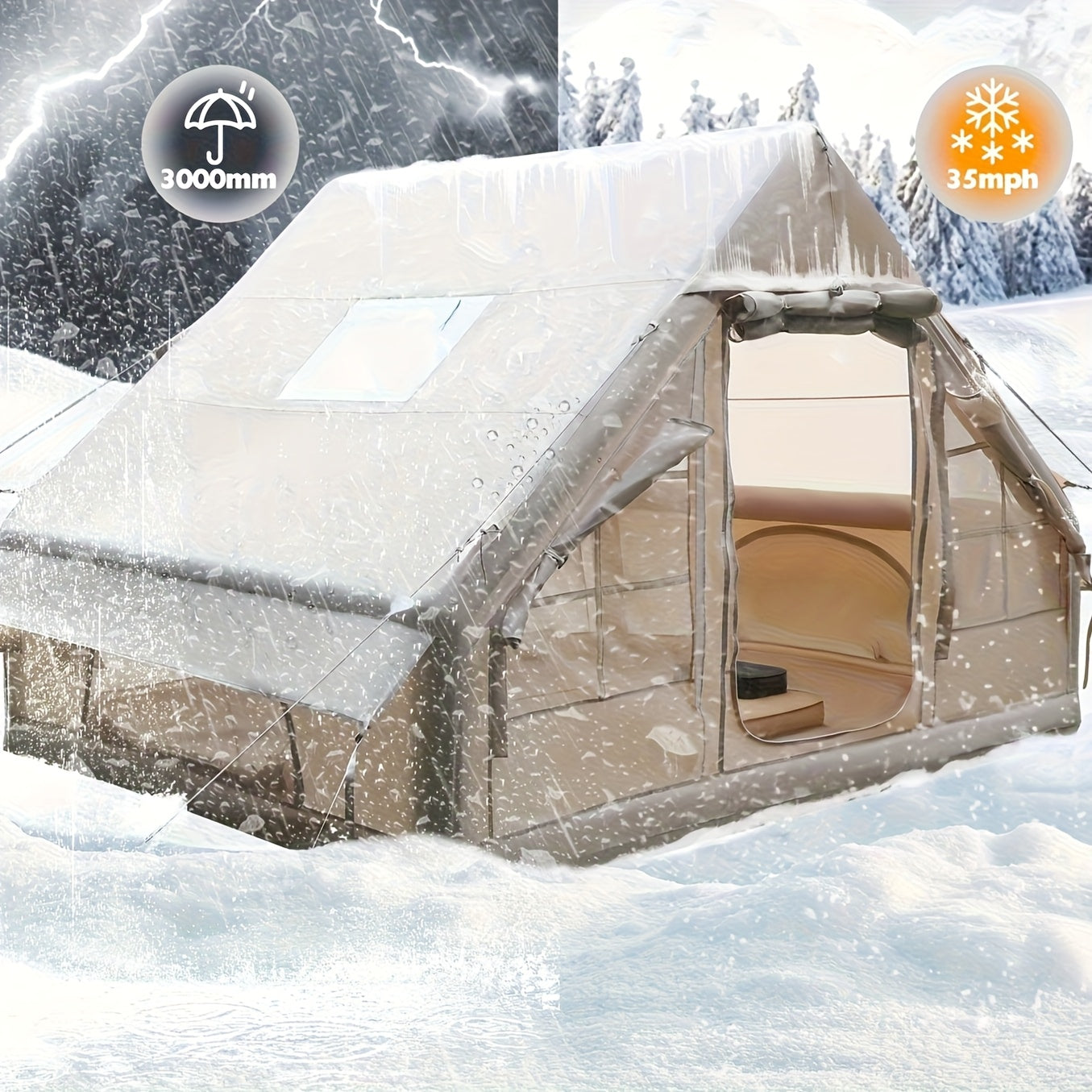 Opblaastent – Opblaasbare Tent – Kampeertent – Familietent – Tunneltent – Ruim Voor 10 Personen – Snelle 5-Minuten Opzet – Duurzaam 420D Oxford Doek & PVC Frame
