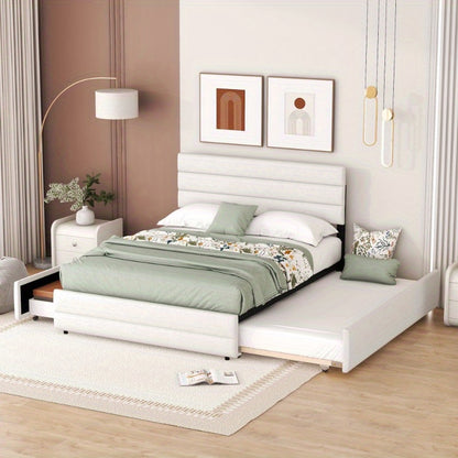 Platformbed – Tweepersoonsbed – Bedframe – Opbergbed – Slaapbed – Modern Beige – 140x200 cm – Met Opberglades – Stevige Duurzame Constructie