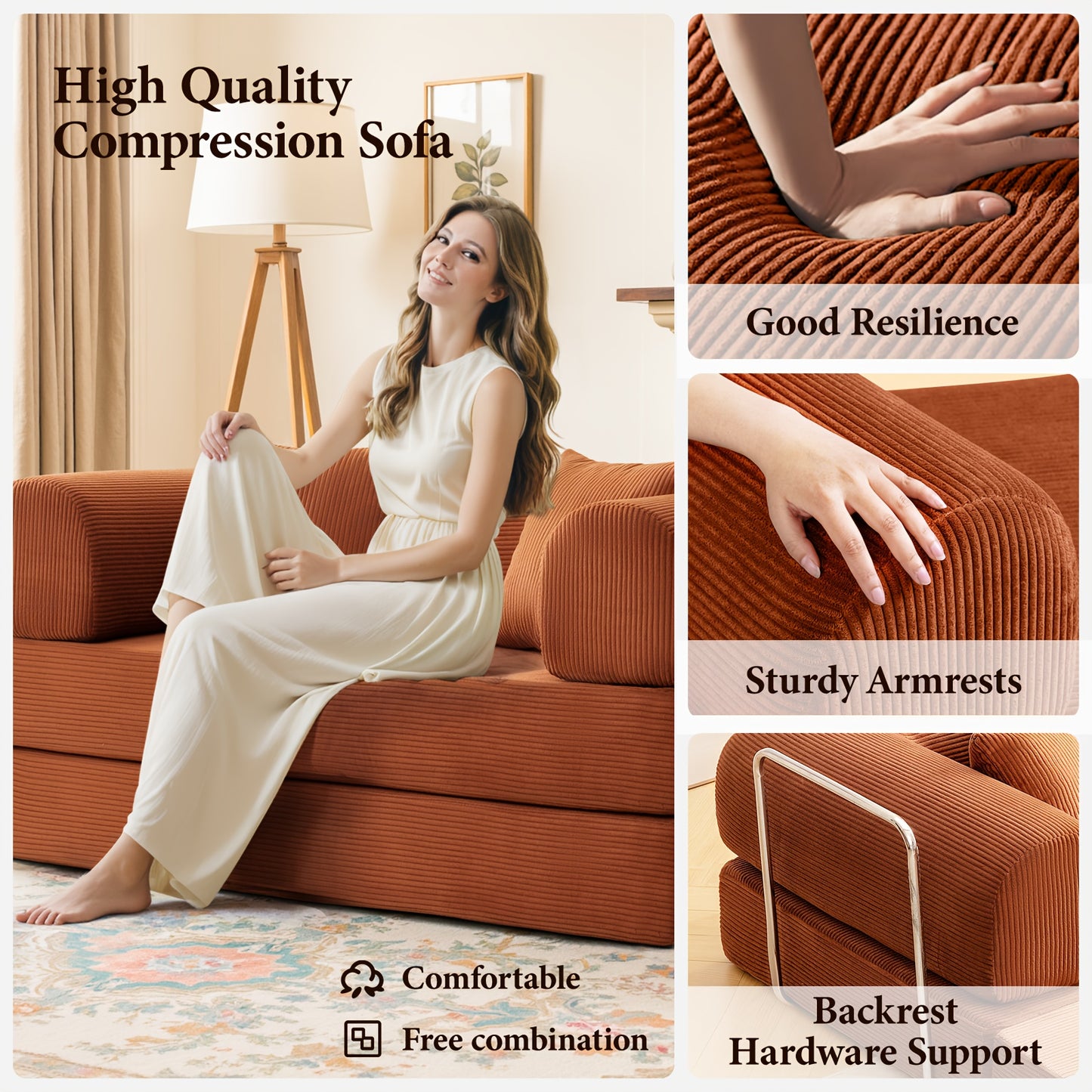 Corduroy Slaapbank – Slaapsofa – Bedbank – Uitklapbare Bank – 3-Zits Sofa – Modern Design – Metaal Frame – Hoogwaardig Schuim – Space-Saving 200cm Bruin