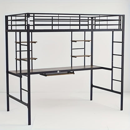 Hoogslaper – Mezzanine Bed – Zolderbed – Halfhoogslaper – Kinderhoogslaper – Metalen Frame – Ingebouwd Bureau – Ruimtebesparend – Modern Design