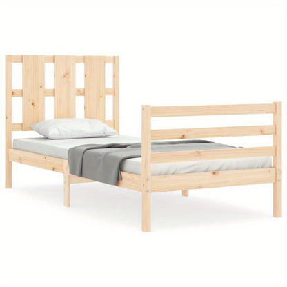 Single-Size Contemporary Wooden Bed Frame with Headboard - Solid & Removable Durable Wood, Easy Assembly, No Power Needed for Small Spaces, Bedroom Furniture, Minimalist Design, Natural Wood Finish