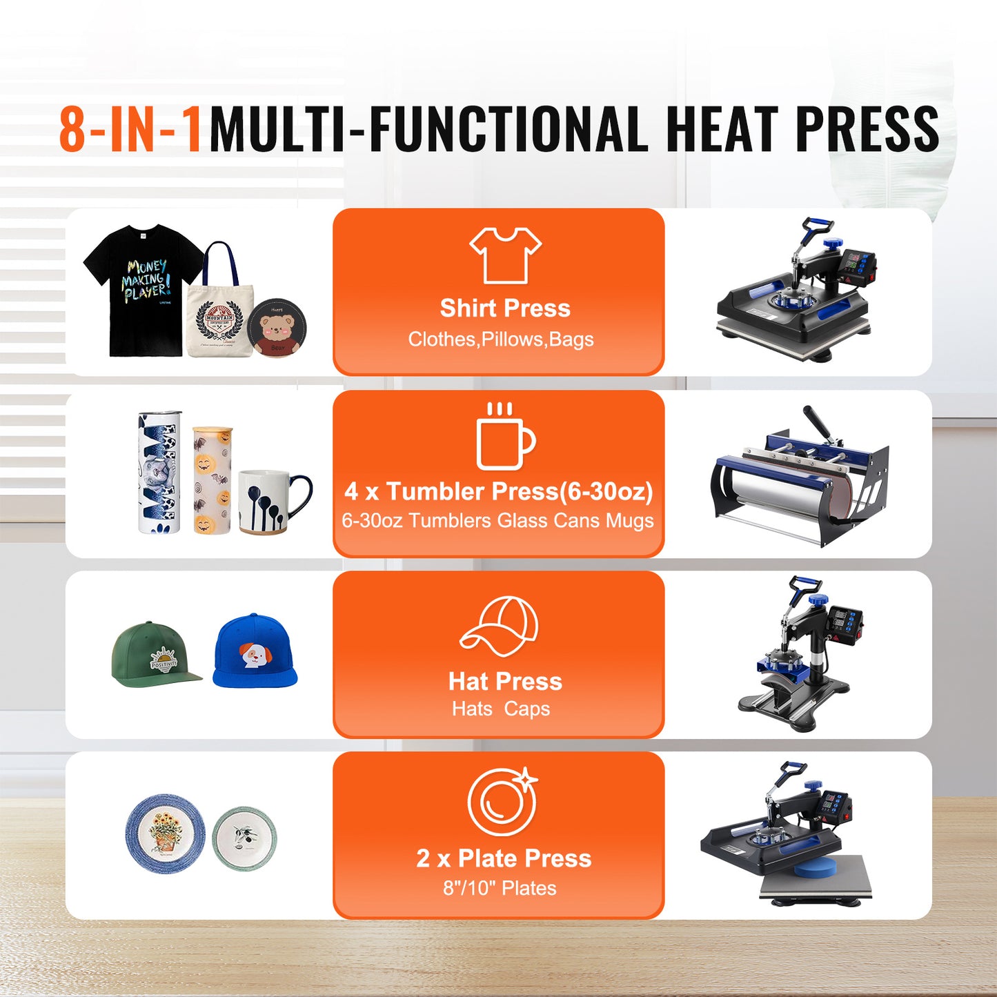Warmtepers – Transferpers – Textielpers – Mokkenpers – 8-in-1 Multifunctionele Machine – Groot Persoppervlak 38x38 cm – Digitale Temperatuur- en Tijdinstelling