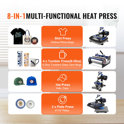 Warmtepers – Transferpers – Textielpers – Mokkenpers – 8-in-1 Multifunctionele Machine – Groot Persoppervlak 38x38 cm – Digitale Temperatuur- en Tijdinstelling