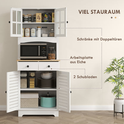 Keukenkast – Hoge Kast – Buffetkast – Opbergkast – Bovenkast – Verstelbare Planken – Wit 68x39,5x170 cm Rubberwood Werkblad