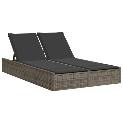 Dubbele Lounger – Tweepersoons Loungeset – Tuinbank – Buitenbank – Ligstoel – Verstelbare Rugleuning – Weerbestendig PE-Rattan Grijs