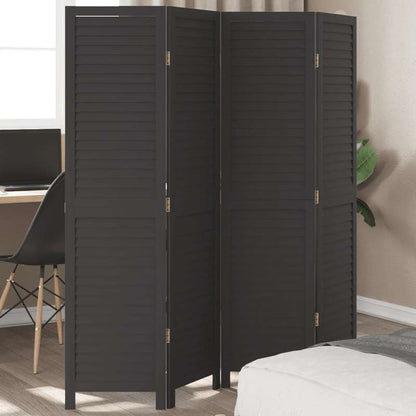 A Room Divider Featuring Four Solid Panels of Black Paulownia Wood, Elegant And Privacy-Enhancing, Ideal for Offices, Bedrooms, And Living Rooms., Aesthetic Room Decor