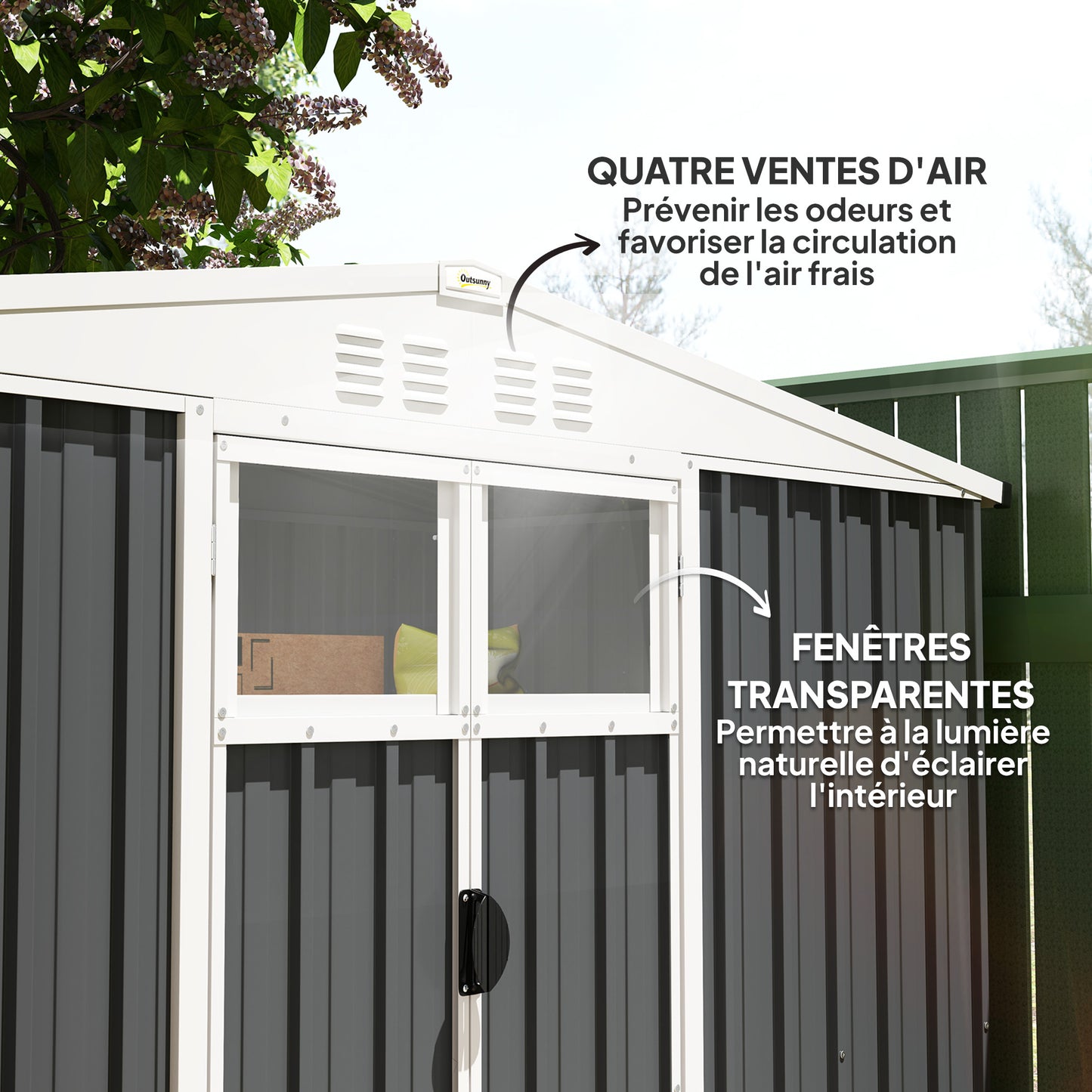 Tuinhuisje – Tuinschuur – Berging – Gereedschapsschuur – Metalen Schuur – 2,7 m² Opbergruimte – Gegalvaniseerd Staal – Ventilatieroosters en Ramen – Dubbele Deuren met Slot – Antraciet