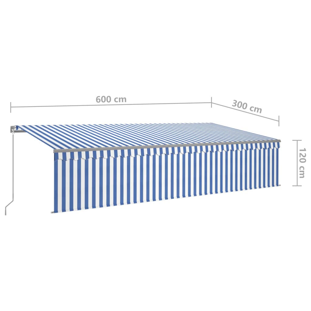 Uitschuifbaar Zonnescherm – Terraszonnescherm – Uitschuifbaar Markies – Buitenluifel – Balkonzonwering – Aluminium Frame – UV- en Waterbestendig Doek 6x3 Meter Blauw-Wit