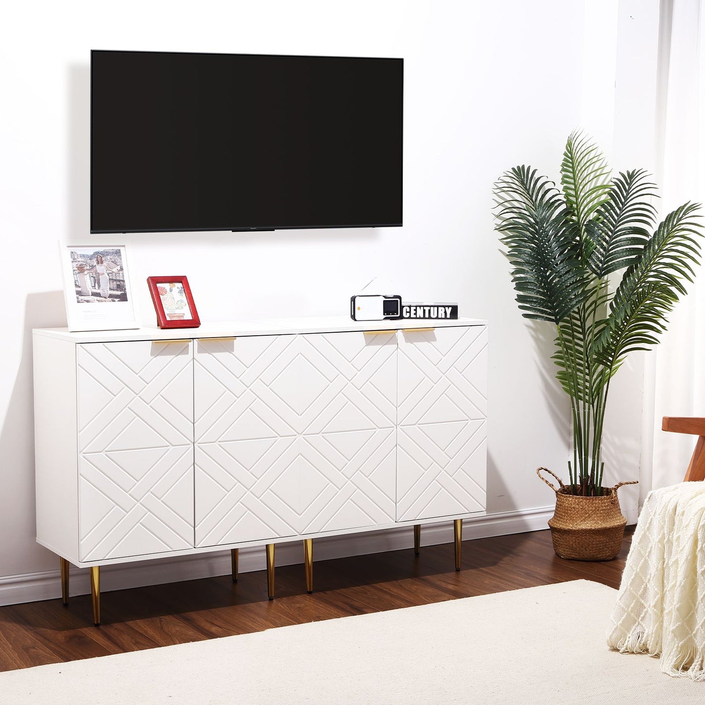 Sideboard – Dressoir – Buffetkast – Opbergkast – Witte Kast – Warm Wit – Verstelbare Planken – Compact Design