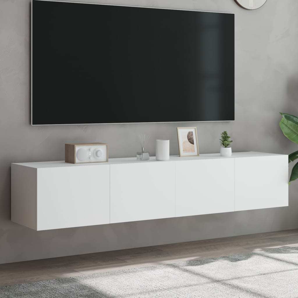 Wandkast TV – Wandschap – Opbergkast – Mediarek – Muurkast – Set Wit – MDF Duurzaam – 80x35x31 cm