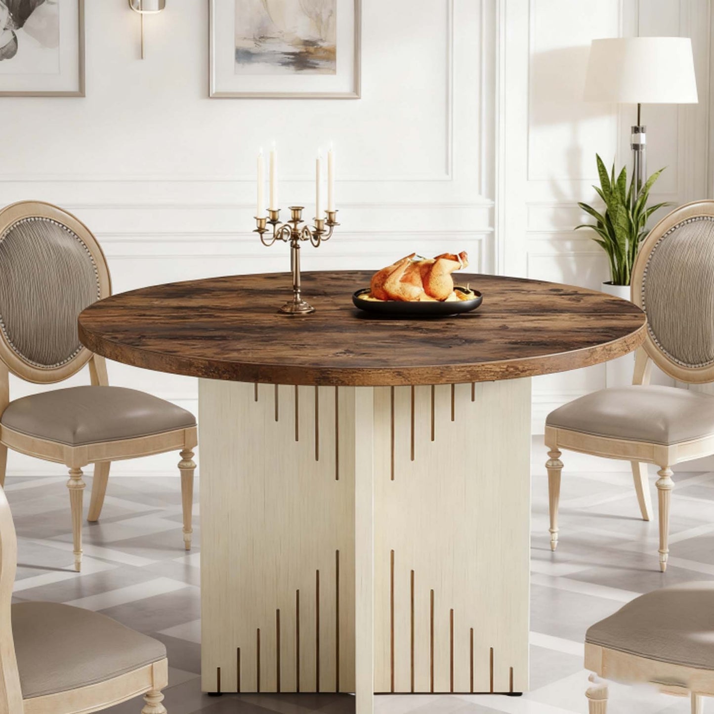 Ronde Eettafel – Dining Table – Keukentafel – Tafel Voor 4 – Ronde Tafel – Farmhouse Stijl – 100 cm Diameter – Massief Houten Blad