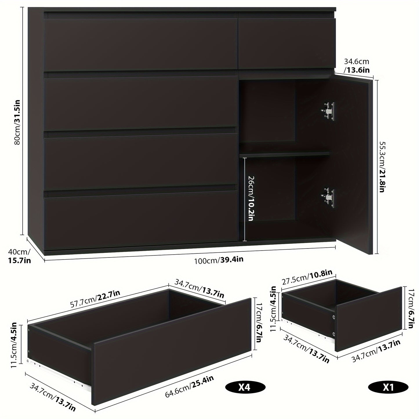 Ladekast – Opbergkast – Nachtkastje – Kast Met Deuren – Dressoir – Zwart – Ruime Opbergruimte 3,2+ Kubieke Voet – MDF En Hout Duurzaam