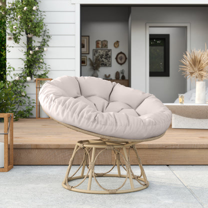 Papasan Stoel – Rattan Stoel – Draaibare Relaxstoel – Rotan Lounge Stoel – Wicker Tuinstoel – 360° Draaibaar – Weerbestendig Stalen Frame