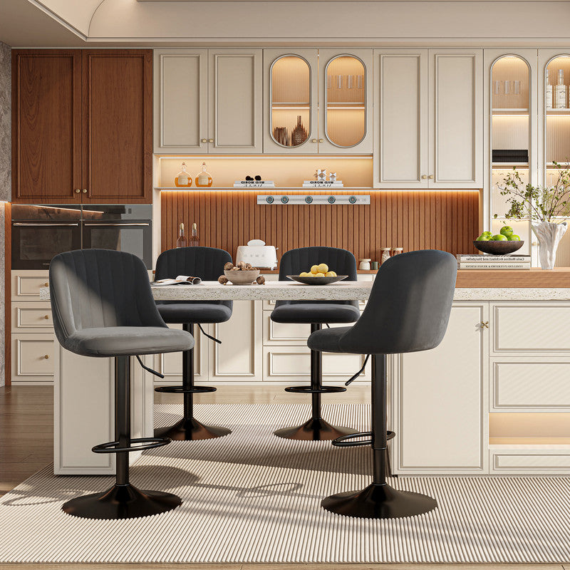 Goeurvant Modern 360° Swivel Bar Stool with Adjustable Height and Metal Base, Linen or Velvet Upholstery, Dining Counter Seat, Home Bar Furniture, Upholstered Swivel Stool, Modern Bar Chair, Minimalist Aesthetic, Rustic Styl