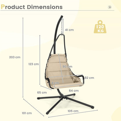 Schommelstoel – Hangstoel – Relaxstoel – Fauteuil – Loungestoel – Ergonomisch Met Armleuningen – Stevig Met Metalen Frame 120 kg Belastbaar – Beige