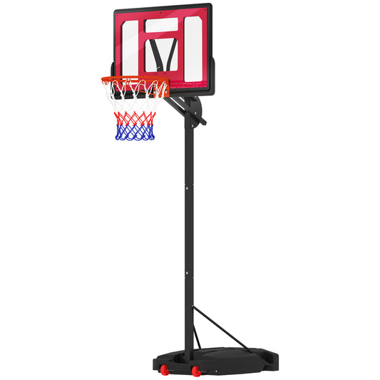 Basketbalring – Basketbalbord – Basketbalnet – Basketbalsysteem – Basketbaldoel – Verstelbaar 200-260 cm – Met Wieltjes – Rood – Voor Buitengebruik