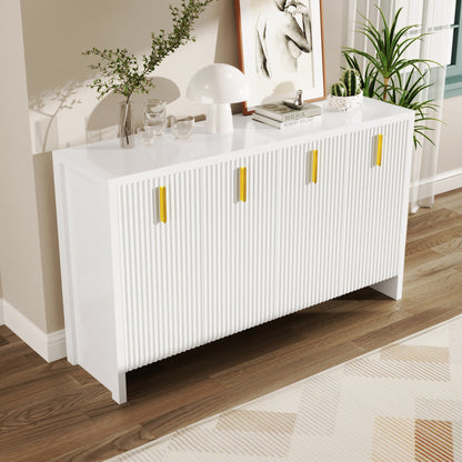 Sideboard – Buffetkast – Opbergkast – Dressoir – Kast – Wit – Spaanplaat – Verstelbare Planken – Gouden Handgrepen – 140x80x38 cm – Duurzaam & Elegant Ontwerp