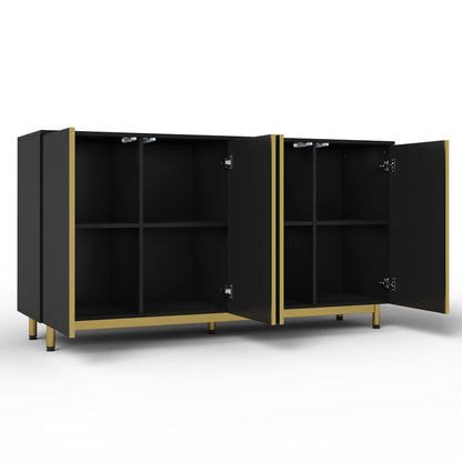 Zwart Sideboard – Buffetkast – Dressoir – Keukenkast – Buffetkast Met Opbergruimte – 150 Cm Breed – Wavy Fluted Deuren Met Verstelbare Metalen Poten