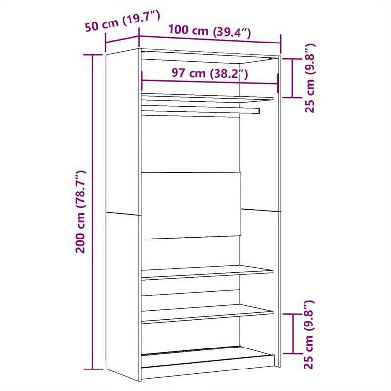 Kledingkast – Kledingrek – Garderobekast – Kledingopberger – Kledingmeubel – Bewerkt Hout – Compact 100x50x200 cm – Freestanding & Lichtgewicht
