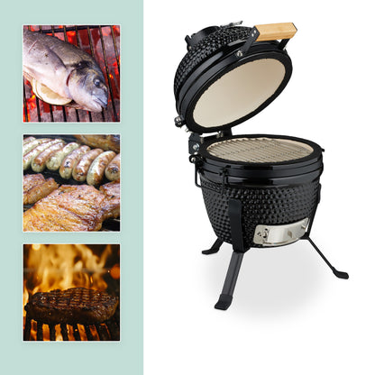 Kamado Grill – Houtskoolbarbecue – Keramische BBQ – Barbecue Oven – Buitenkeuken – Blauw – Ø 32 cm Grilloppervlak – Ingebouwde Thermometer Tot 450°C
