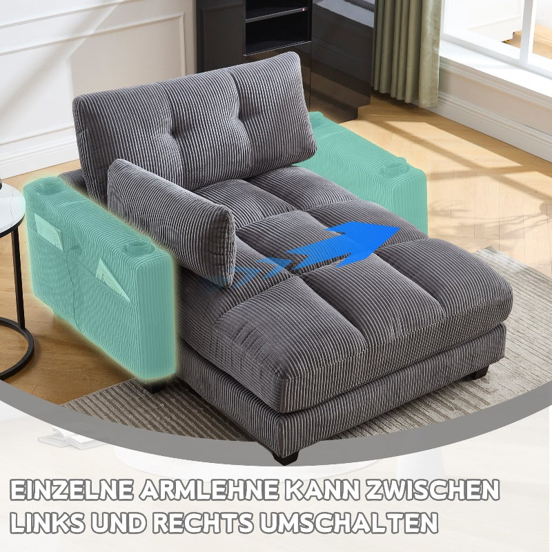 Palmen Stoel – Lounge Stoel – Relaxstoel – Recliner – Zetel – Met Fluffy Gestreepte Kussens – Met 3 Bekerhouders & Zijvak – Stevig Metalen Frame – Met Zachte Bekleding