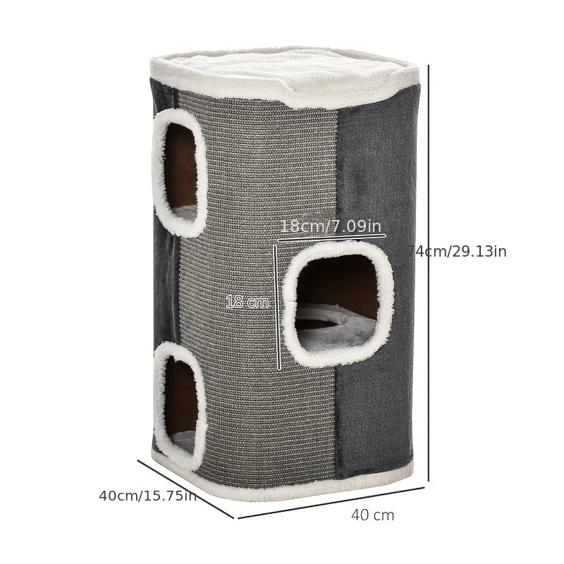 Krabpaal – Krabmeubel – Kattenkrabpaal – Kattenhuis – Krabplank – Grijs – Hoogwaardig Karton – Multi-hole Ontwerp