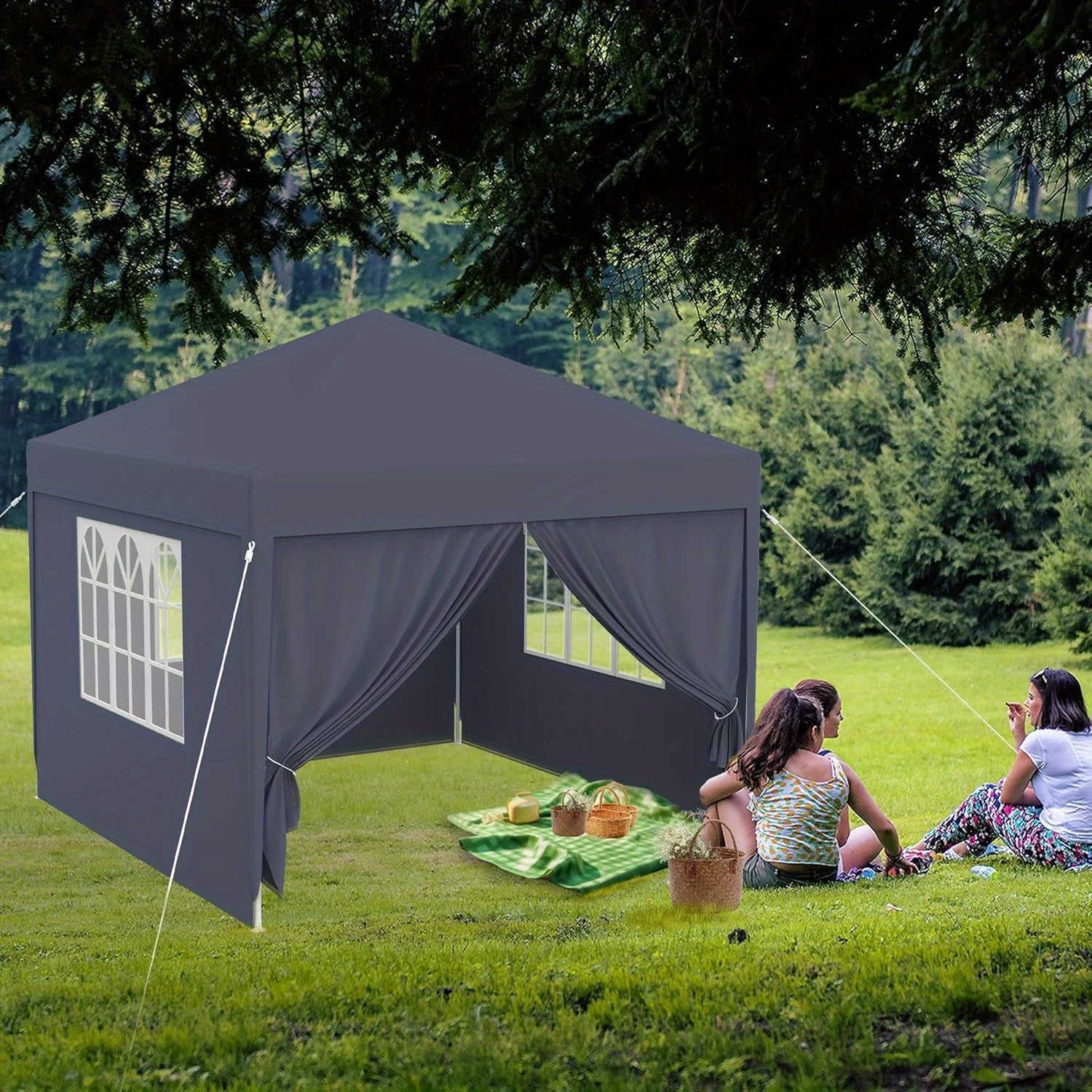 Garden Gazebo Party Tent with 4 Side Panels and Windows UV Protection, Suitable for Gardens, Parties, Weddings and Picnics (3x3m/3x6m/3x9m, Grey/White) - QUORE