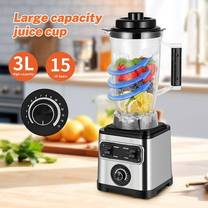 Blender – Smoothie Maker – Powerblender – Keukenmachine – Soepmaker – 3 Liter Inhoud – 4 RVS Messen – Antislip Zuignappen