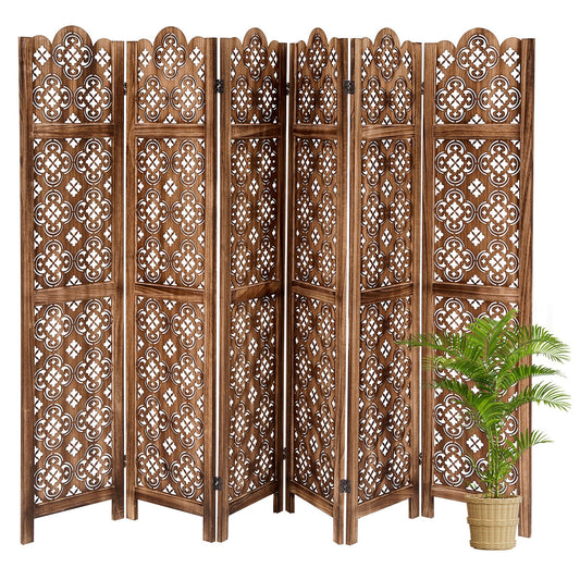 67-Inch Wood Carved Folding Room Divider with 6 Panels | Freestanding Privacy Screen, Easy Assembly Partition for Home, Office, Restaurant, and Bedroom, Classic Style, Hardwood Material, Mixed Color, TACKVIEW Brand