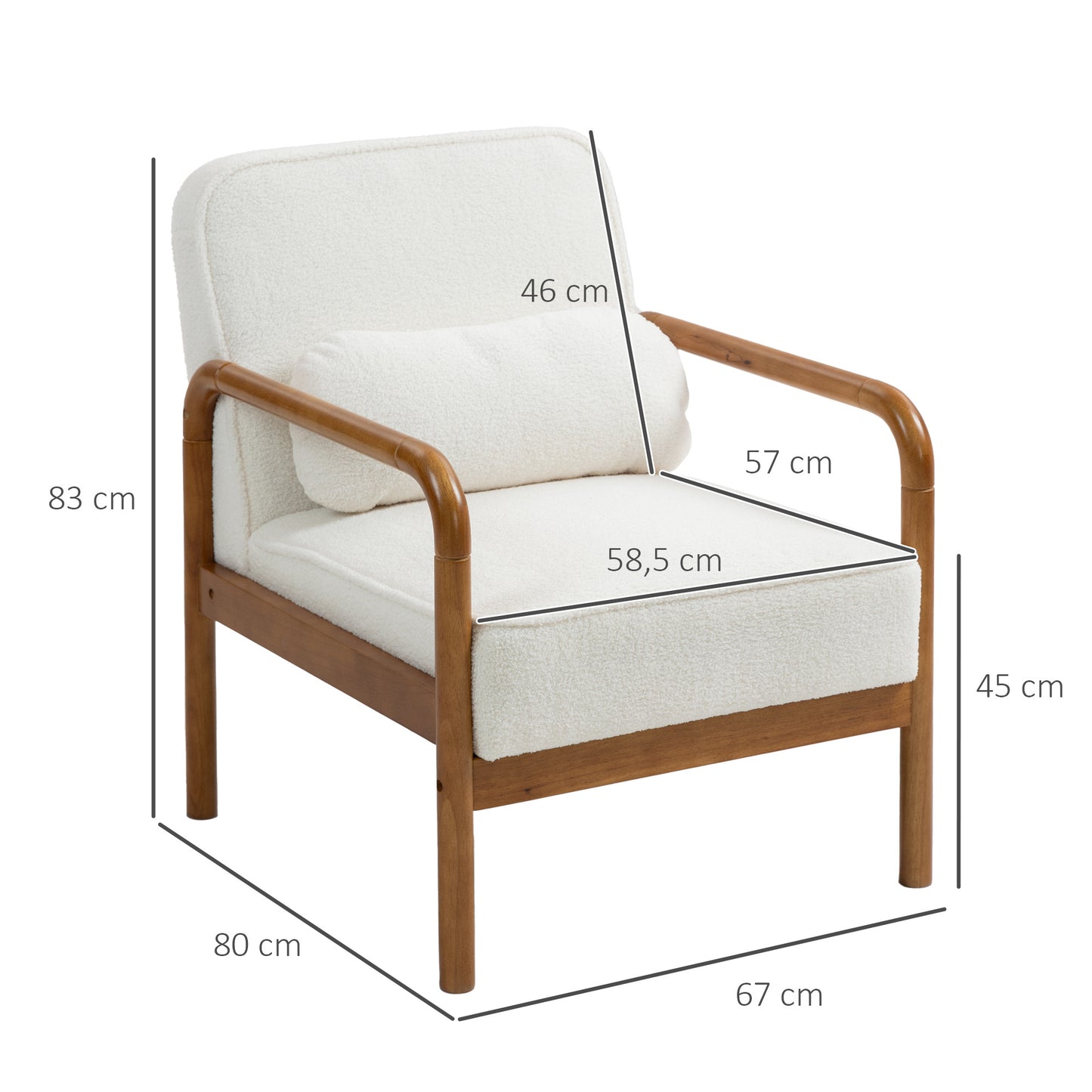 HOMCOM Living Room Fabric Bouclé Armchair, Modern Relaxation Chair with And Hevea Wood Frame, Armchair for Bedroom, Living Room, Dining Room, White