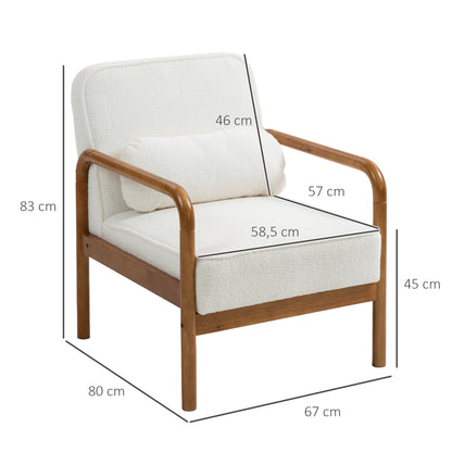HOMCOM Living Room Fabric Bouclé Armchair, Modern Relaxation Chair with And Hevea Wood Frame, Armchair for Bedroom, Living Room, Dining Room, White