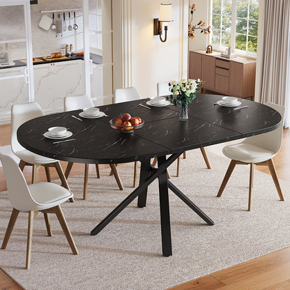 Uitschuifbare Eettafel – Uitklapbare Tafel – Verlengbare Eettafel – Ronde Tafel – Ovale Tafel – Zwart Marmeren Blad – Compact & Luxe Design