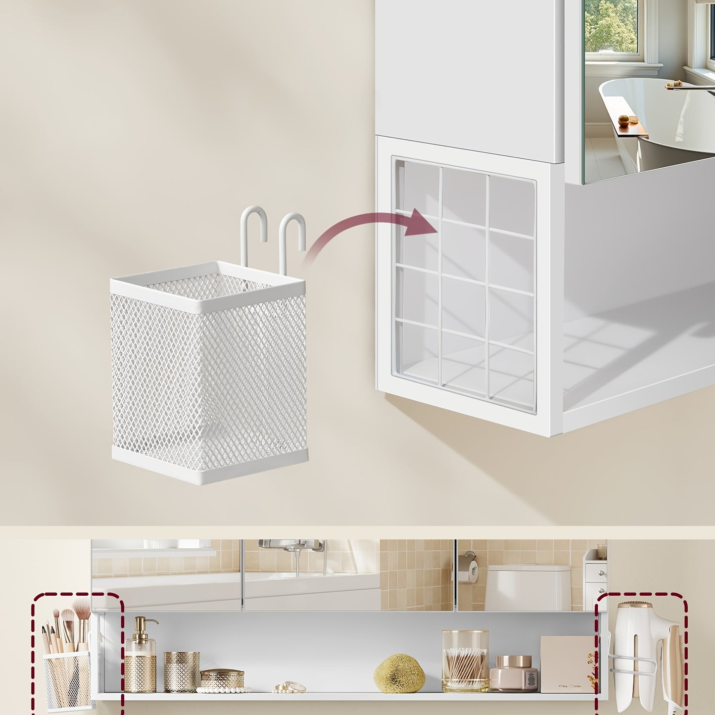 Badkamerkastje – Spiegelkast – Wandkast – Opbergkast – Badkamermeubel – Cloud White – 16,5 x 90 x 75 cm – Wandmontage – Drie Deuren Met Spiegel