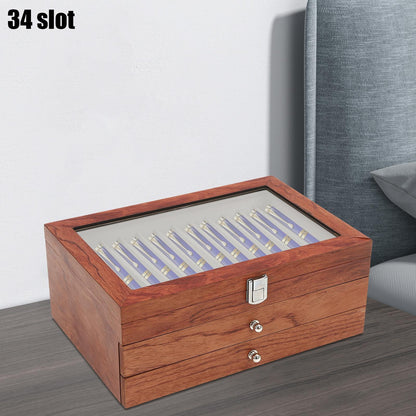 Penbox – Pennendoos – Pennenhouder – Bureau Organizer – Pennenetui – Massief Rozenhout – 34 Vakjes – Veilige Sluiting