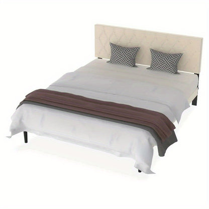 Bedframe – Metalen Bed – Gestoffeerd Bed – Eenpersoonsbed – Slaapbank – Met Lederen Hoofdbord – 140x200 cm – Stevig Metalen Frame
