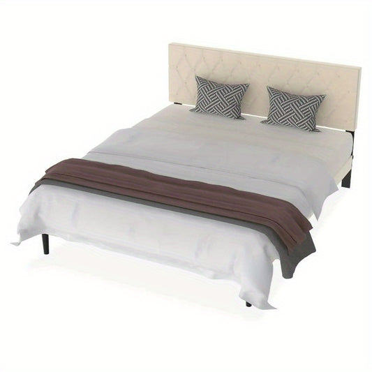Bedframe – Metalen Bed – Gestoffeerd Bed – Eenpersoonsbed – Slaapbank – Met Lederen Hoofdbord – 140x200 cm – Stevig Metalen Frame