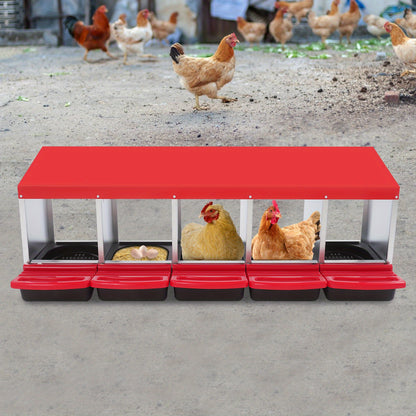Kippenhok Nestkast – Nest Box – Legnest – Kippennest – Eieren Verzamelen – 5 Compartimenten – Gegalvaniseerd Staal – Rood