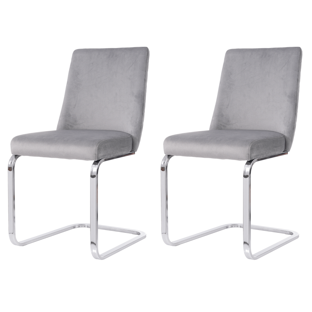 Eetkamerstoel – Stoel – Dining Chair – Zetel – Luxe Stoel – Grijs – Velvet Bekleding – Diamantpatroon Rugleuning – Stevige Zilveren Metalen Poten