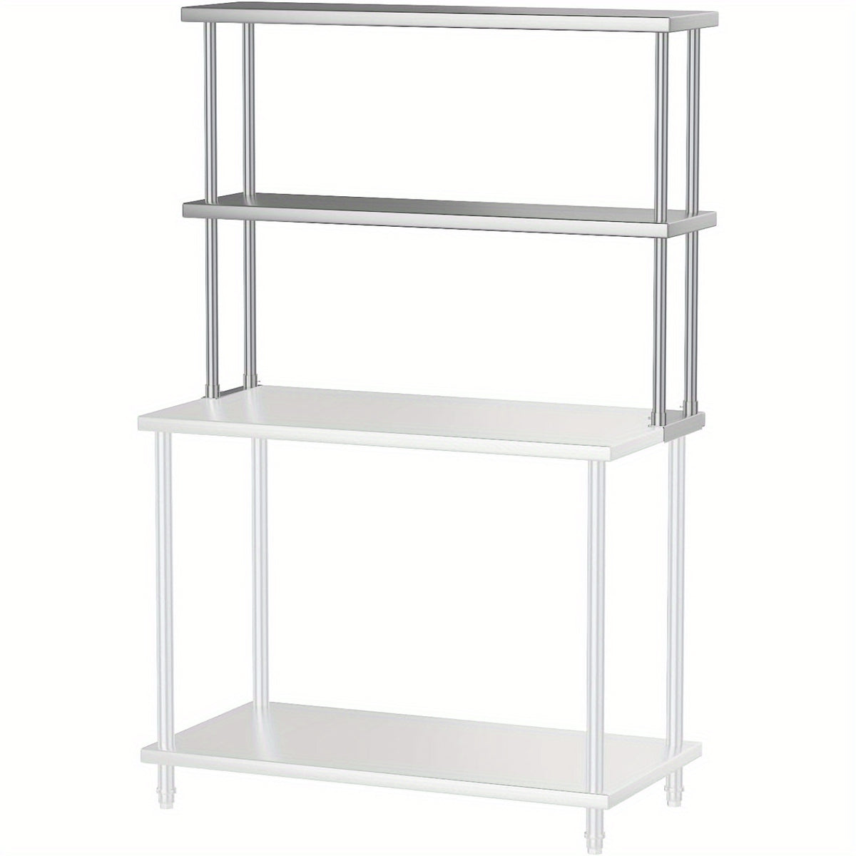 Stainless Steel 30.48cm x 121.92cm Heavy-Duty Commercial Overshelf - 2-Tier Adjustable Height Kitchen Shelving (Supports 163.29 KG) with Sturdy Legs, Space-Saving Design for Restaurant & Home Prep Tables, Dish Storage - Easy to Clean, Durable Stainless St