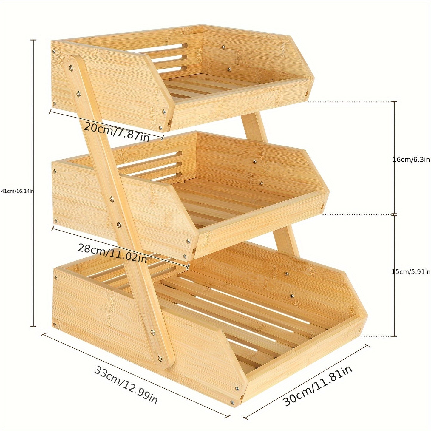 Bamboe Organizer – Houten Opbergrek – Bureau Organizer – Keukenrek – Badkamerrek – 3-laags – Ruimtebesparend – Duurzaam & Stevig 30x33x41 cm