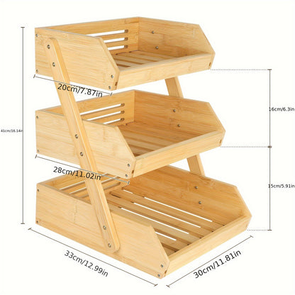 Bamboe Organizer – Houten Opbergrek – Bureau Organizer – Keukenrek – Badkamerrek – 3-laags – Ruimtebesparend – Duurzaam & Stevig 30x33x41 cm