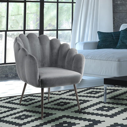 Fauteuil – Stoel – Zetel – Relaxstoel – Accentstoel – Tortora Velours Met Zwarte Metalen Poten – Schelpvormige Rugleuning – Zacht Schuim Voor Ultiem Comfort