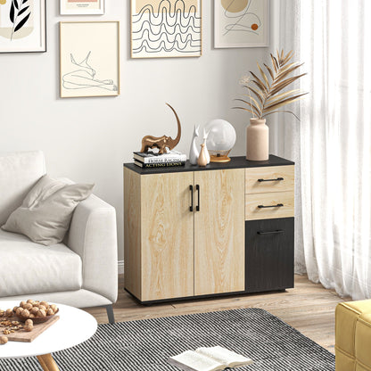 Sideboard – Dressoir – Opbergkast – Kast – Buffet – Natuurlijk Zwart – 90x30x75,5 cm – MDF Met Houtnerfafwerking – Verstelbare Plank & 3 Lades