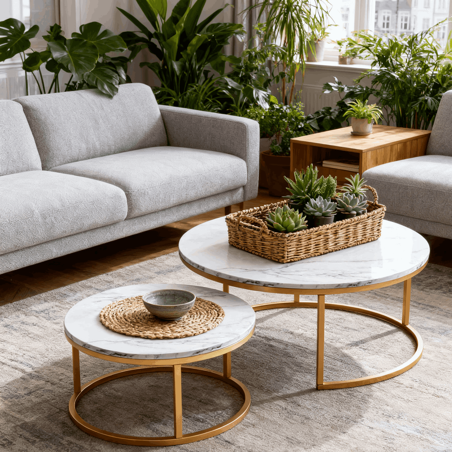Ronde Salontafel Set – Bijzettafel – Koffietafel – Woonkamer Tafel – Houten Tafelblad – Compact Design – Metaal en Hout – Eenvoudig Zelf Samenstellen
