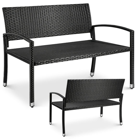 Rattan Lounge Bench, Poly Rattan Double Bench, 2-seater Garden Balcony Bench, Living Room Lounge Chair, Load Capacity 320 Kg, 122 X 62 X 90 Cm, Comfortable Garden Furniture Bench, Park Bench, Double-sided Rattan Bench
