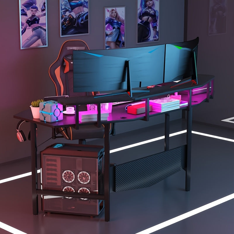 Gaming Desk – Gamebureau – Bureau – Werkplek – Speeltafel – Ergonomisch Vleugelontwerp – Stevig Metalen Frame – Zwart