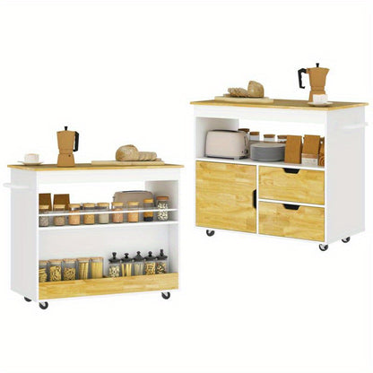 Keukentrolley – Keukenkar – Serveerwagen – Opbergtrolley – Rolwagen – Met laden en zachte deuren – Fiberboard met eikenhoutlook – 107x50x85 cm – Verrijdbaar met zwenkwielen