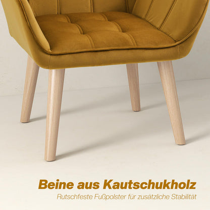Scandinavian Modern Accent Chair with Mustard-Yellow Velvet-Like Upholstery - Heavy-Duty 120kg Weight Capacity, Rubberwood Legs & Easy Assembly - Vibrant Yellow Armchair for Living Room, Bedroom, Office - Durable Comfortable