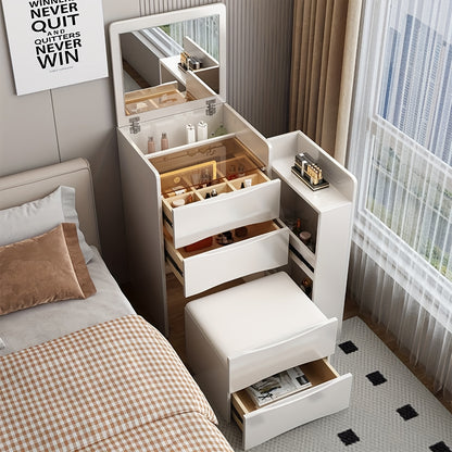Kaptafel – Make-uptafel – Visagie Spiegel – Schminktafel – Toilettafel – Met 4 Lades en Zijkast – Compacte Eikenhouten Set Wit